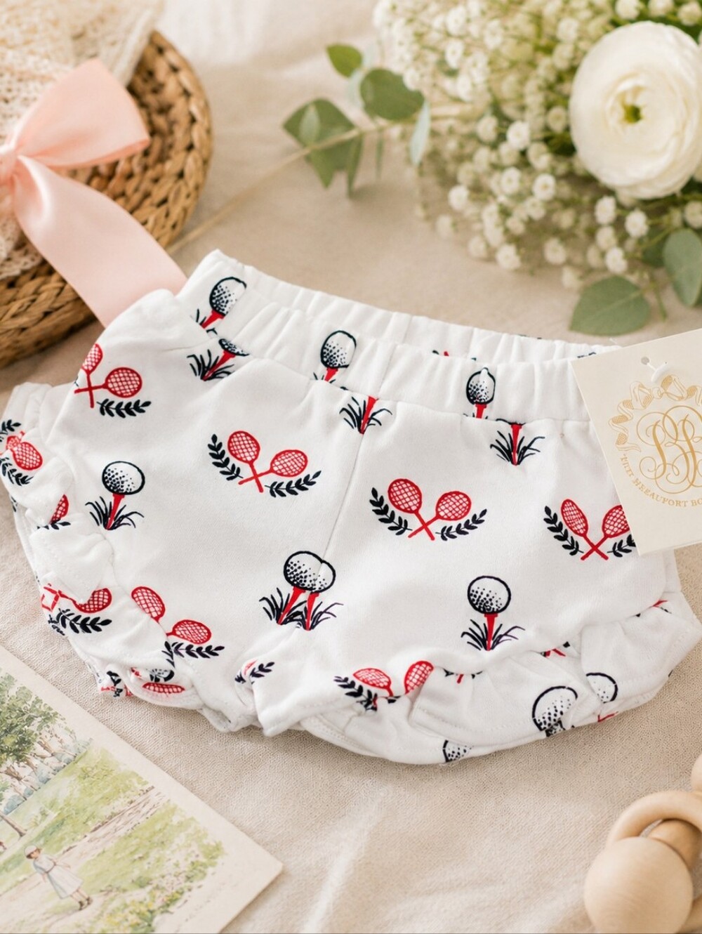NWT The Beaufort Bonnet Company Shelby Anne Golf Print Ruffle Bloomers 0-6M